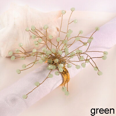 ガーデニング 【グリーン】エレガントなゴールドメタルアロイサークルハンドメイドレッドグリーンブルービーズフラワーデコレーションナプキンリング4点セット 【green】Elegant Gold Metal Alloy Circle With Hand Made Red Green Blue Beads Flower Decor Napkin Rings Set