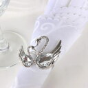 K[fjO EFfBOtFCo[YVCj[Vo[bLNANX^WG_uXfUC^ACivLO6Zbg Wedding Favors Shiny Silver Plating With Clear Crystals Jeweled Double Swans Design Metal Alloy Napkin Rings Set O