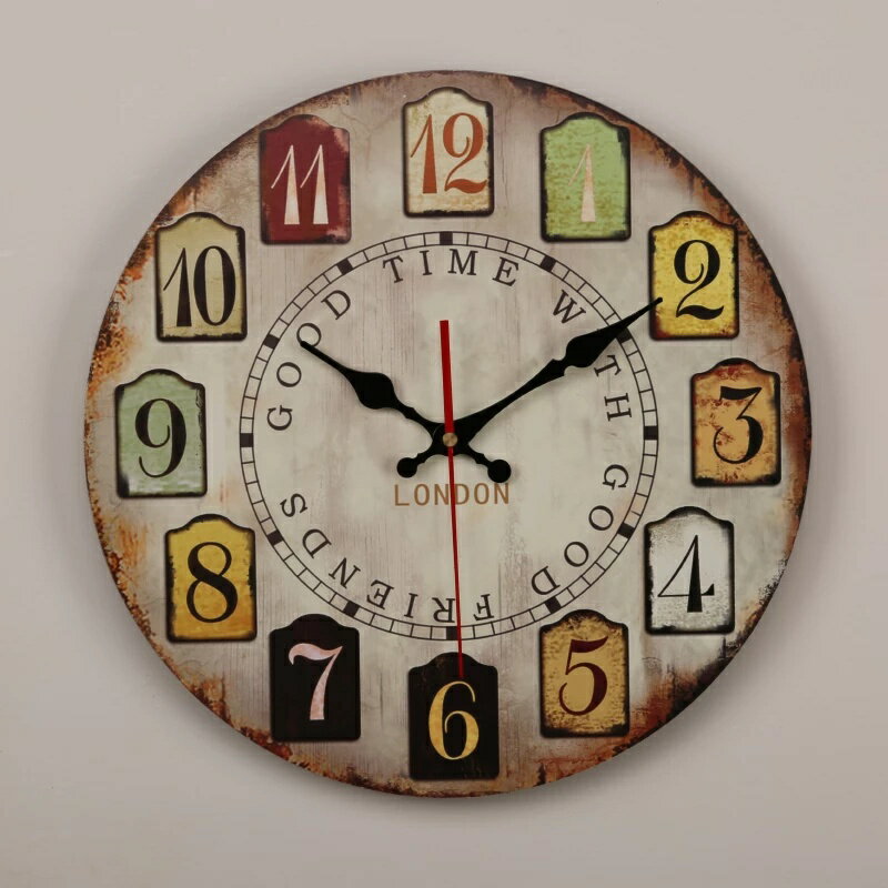 ガーデニング 【3439】ヴィンテージ34cm丸型室内装飾木製壁掛け時計アラビア語番号と仲良しとの楽しい時間ロンドンプリント14インチ時計 【3439】Vintage 34cm Round Home Decor Wooden Wall Clock With Arabic Number and Good Time With Good Friend London Printed 14 Inc