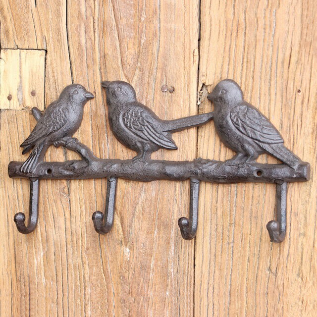 ガーデニング 【素朴なアンティーク】枝に鋳鉄製の鳥キーウォールホルダーマウントされた金属製フックラックコート用帽子タオル服戸口家庭菜園ハンガー 【antique...