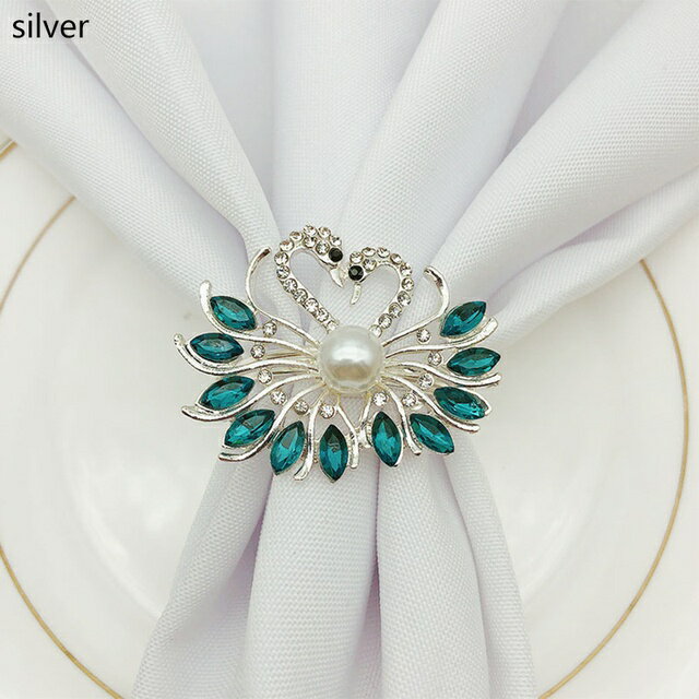 ガーデニング 【シルバー】ゴールドブルーストーンジュエルスワンナプキンリング12点セットハンドイン..