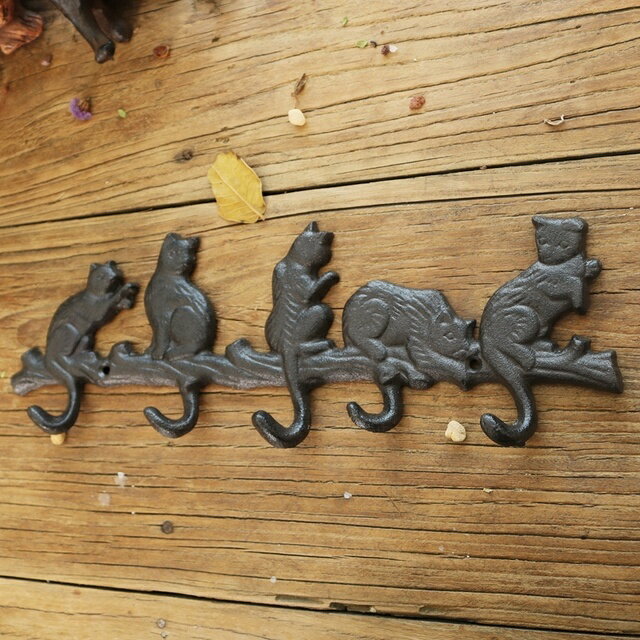 ガーデニング 【アンティークブラック】ブラック鋳鉄ファイブキャットテールフックラックアニマルキーホルダーホームデコレーションオーガナイザーキッチンバスオフィスハ...