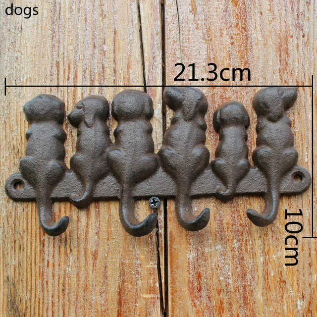 ガーデニング 【犬】鋳鉄素朴な壁掛けフック6匹猫家の装飾動物キーホルダーメタルオーガナイザーキッチンバスハットバッグコートタオル収納ラック 【dogs】Cast...