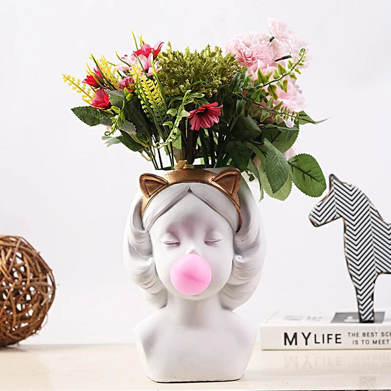 K[fjO NGCeBuZgouKK[ԕrԕrz[fXNgbvt[|bgW[V[ȃzee[uX^`[Ntg Creative Cartoon Cement Bubble Gum Girl Vase Ornamnets Decorartion Home Desktop Flower Pots Succulent Hotel Tab