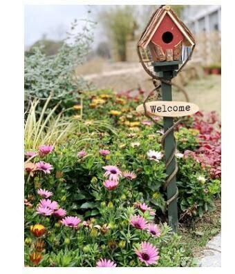 ガーデニング 【style2】パストラルバードハウスウェルカムブランド籐保育園木造装飾品コートヤードパークローンフィギュアクラフトアウトドアヴィラデコレーション...