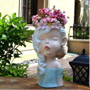 ガーデニング 【style5-withflower】アメリカンキュートガールズヘッドセメントフラワーポットオーナメントコートヤードヴィラパークフィギュアクラフト...