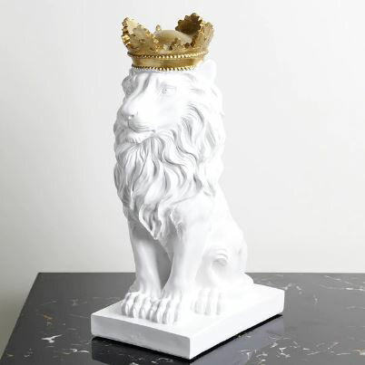 乐天商城 - ライオン オブジェ 置物 おしゃれ インテリア雑貨 北欧風 大きい モダン 白ライオン W/ホワイト、サイズ: 36x14x19cm [送料無料 輸入品] 王冠 クラウン
