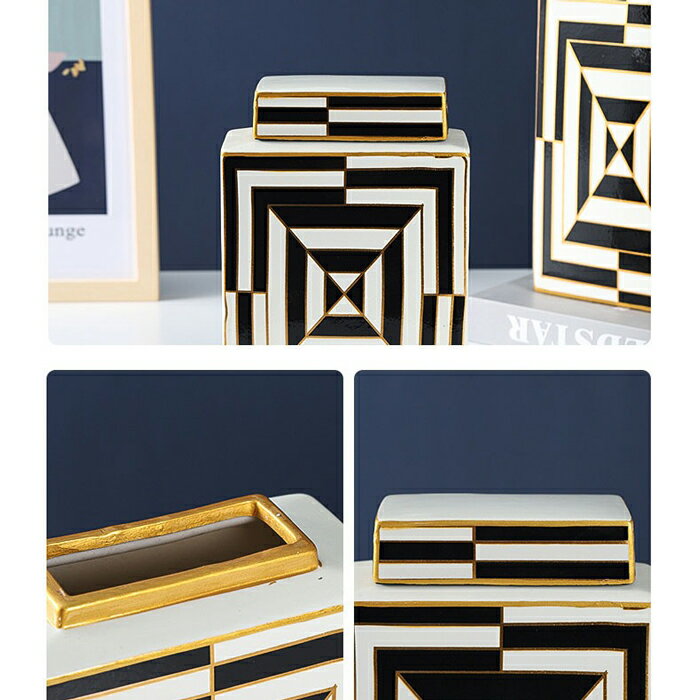 花瓶 おしゃれ 陶器 北欧風 かびん フラワーベース ゴールド ホワイト 蓋付きの花瓶 A-large/大:高さ34cm [送料無料 輸入品] 置物 飾り インテリア雑貨 [2]