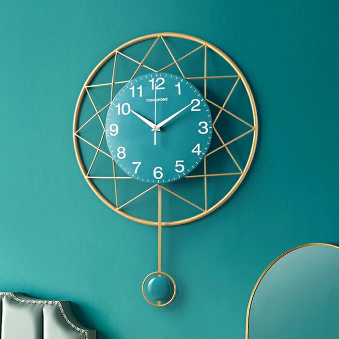 掛け時計 振り子時計 壁掛け 壁掛け時計 おしゃれ モダン 北欧風 振り子時計/QUARTZ ブルーグリーン/green [送料無料 輸入品] 時計 とけい クオーツ クウォーツ [2]