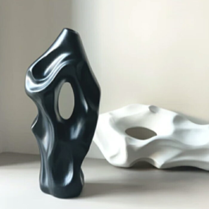 花瓶 おしゃれ 陶器 かびん フラワーベース 北欧風 陶器 おしゃれ ブラック/Black [送料無料 輸入品] インテリア小物 輸入雑貨 海外