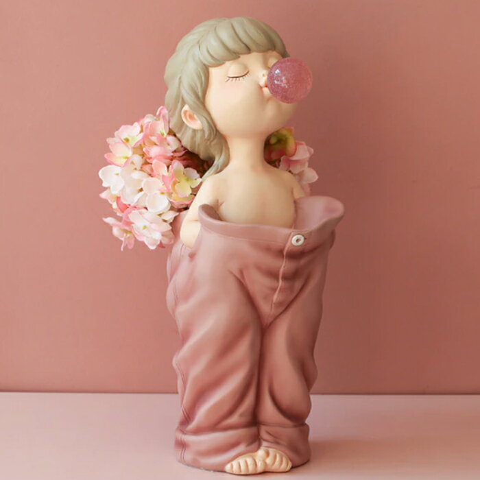 花瓶 おしゃれ かびんフラワーベース 北欧風 陶器 少女型フラワーベース ピンクA [送料無料 輸入品] インテリア 輸入雑貨 花