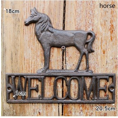 玄関 ウェルカムプレート ウェルカム 飾り ドアプレート welcome オブジェ 馬/Horse 20.5x1x18cm [送料無料 並行輸入品] 鋳鉄 アイアン ガーデン 門 入り口 入口 ポーチ ドア 装飾