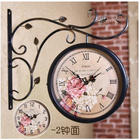 アンティーク風 両面時計 おしゃれ 時計 壁掛け時計 北欧風 かわいい ヴィンテージ風 ダブルフェイス ..