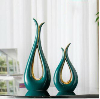 花瓶 おしゃれ 陶器 北欧風 かびん フラワーベース ゴールド グリーン 花瓶 グリーン大小/style1-2PCS [送料無料 輸入品] インテリア雑貨 オブジェ 飾り