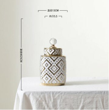 花瓶 おしゃれ 陶器 北欧風 かびん フラワーベース ゴールド ホワイト 蓋付きの花瓶 13x25cm [送料無料 輸入品] 置物 飾り インテリア雑貨
