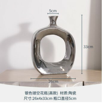 花瓶 おしゃれ 陶器 北欧風 かびん フラワーベース シルバー 銀色ドーナツ型花瓶 C-large：シルバー/高..