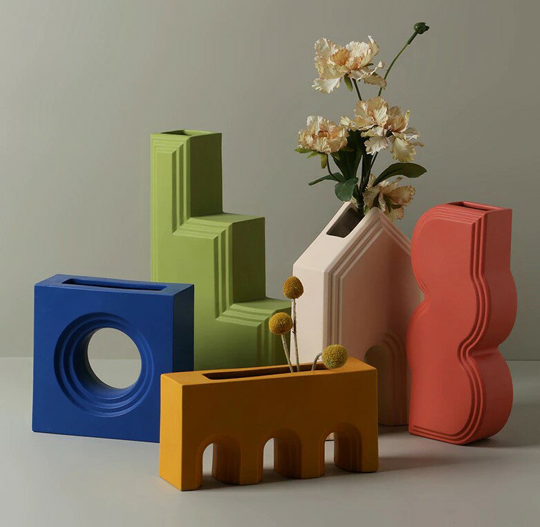 花瓶 おしゃれ 陶器 かびん フラワーベース 北欧風 モダンな形のフラワーベース Vase-B:ハウス型 [送料無料 輸入品] 和モダン 無地 雑貨