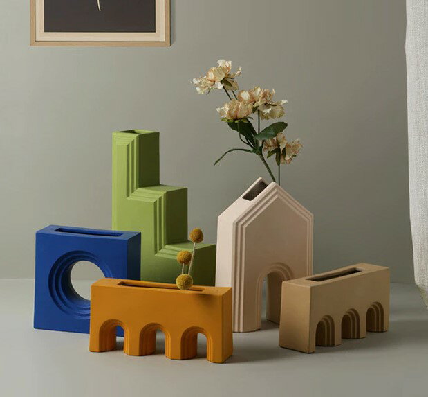 花瓶 おしゃれ 陶器 かびん フラワーベース 北欧風 モダンな形のフラワーベース Vase-B:ハウス型 [送料無料 輸入品] 和モダン 無地 雑貨 [2]