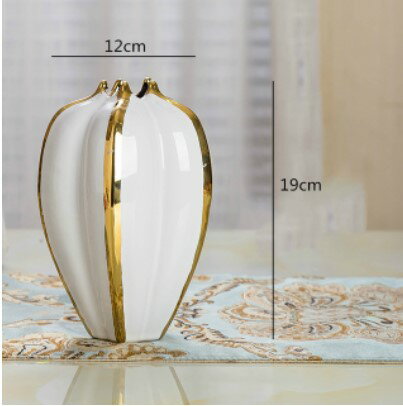 乐天商城 - 花瓶 おしゃれ 陶器 大きい 北欧風 フラワーベース 12x19cm/ホワイト・ゴールド [送料無料 輸入品] 花器 インテリア雑貨 輸入雑貨