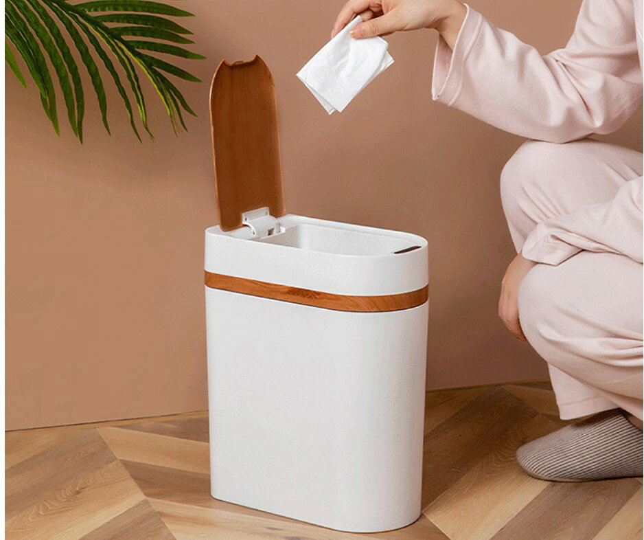 ゴミ箱 センサー おしゃれ 北欧 オシャレ ごみ箱 ごみばこ ふた付き 蓋つき スリム 蓋付きセンサー式ゴミ箱 ダークブラウン:10 L/Mahogany print [送料無料 輸入品] 木目調 木目柄 リビング インテリア雑貨 [2]
