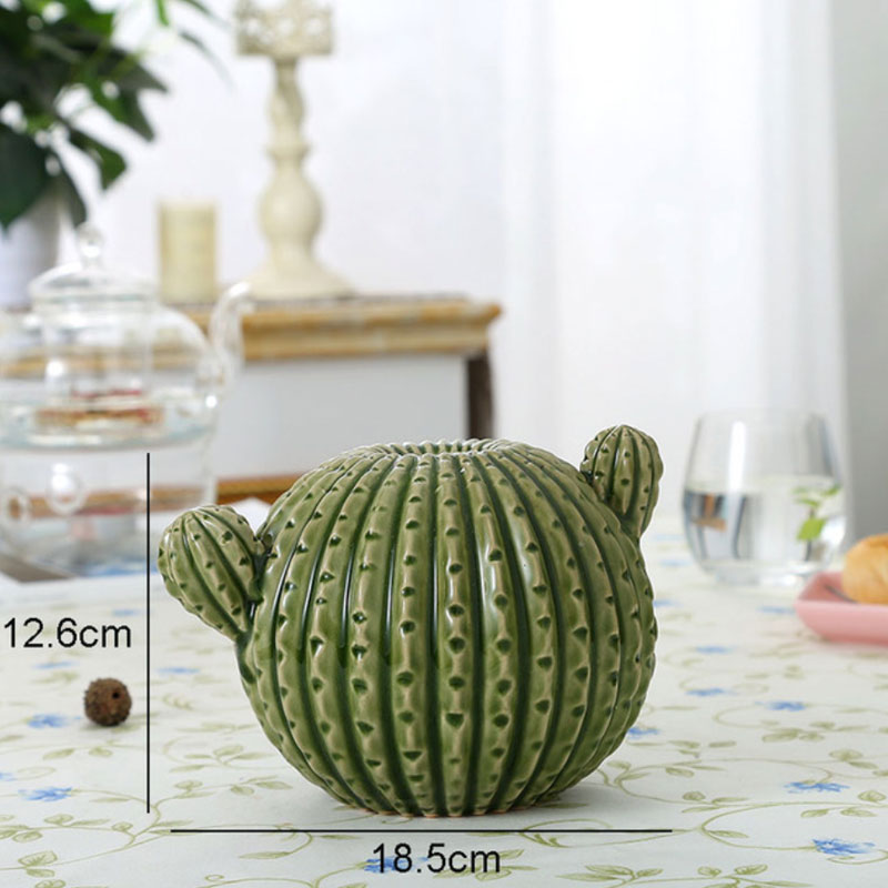 フラワーベース 北欧風 陶器 花瓶 おしゃれ 花びん かびん サボテン型のフラワーベース 中 グリーン [送料無料 輸入品] かわいい さぼてん オブジェ
