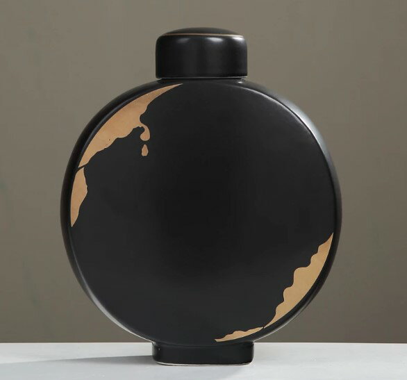 花瓶 おしゃれ 陶器 北欧風 かびん フラワーベース 花器 蓋付き花瓶 ブラック：大/large [送料無料 輸..