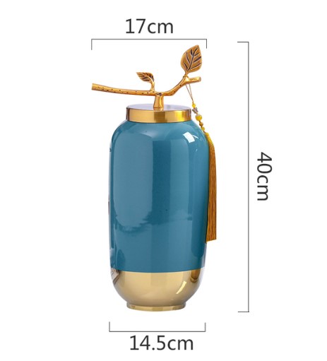 花瓶 おしゃれ 陶器 北欧風 かびん フラワーベース 花器 蓋付き花瓶 青緑/高さ40cm：A with lid [送料..