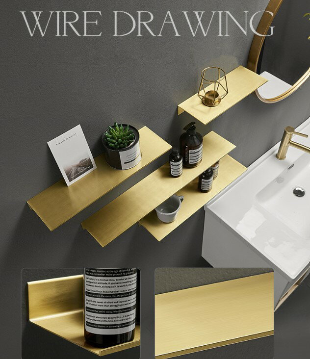 ウォールシェルフ 棚 シェルフ ラック 飾り棚 壁に付けられる家具 壁掛け フック 飾り物 飾り 壁付け 飾り付け 壁面 装飾 金 ゴールド DIY アルミ合金 合金 [送料無料 輸入品] モダン スタイリッシュ お風呂 バスルーム 浴室 収納 見せる収納 30x12cm 輸入雑貨 インテリア