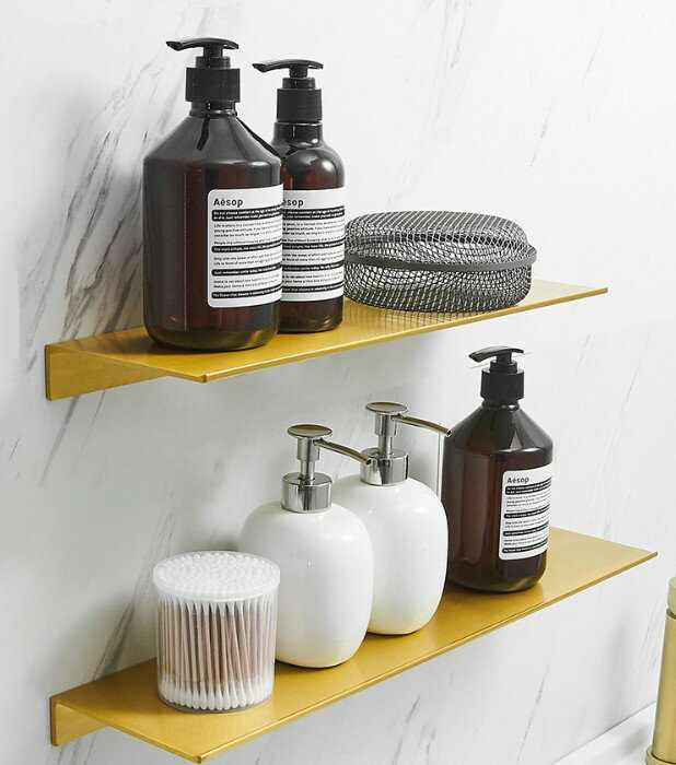 ウォールシェルフ 棚 シェルフ ラック 飾り棚 壁に付けられる家具 壁掛け フック 飾り物 飾り 壁付け 飾り付け 壁面 装飾 金 ゴールド DIY アルミ合金 合金 [送料無料 輸入品] モダン スタイリッシュ お風呂 バスルーム 浴室 収納 見せる収納 30x12cm 輸入雑貨 インテリア [2]