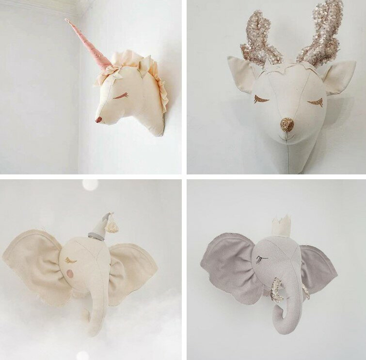 ぬいぐるみ 動物 アニマル ユニコーン 鹿 シカ 人形 ドール お人形 壁掛け フック 飾り物 飾り 壁付け 飾り付け 壁面 装飾 白 ホワイト モノクロ リネン 麻 [送料無料 輸入品] かわいい 可愛い 出産祝い プレゼント ギフト アート オブジェ 贈り物 輸入雑貨 インテリア雑貨