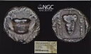NGC ギリシャ ヘミオボル、トラキア マケドニア、カンタロスとブドウ、紀元前 6 ~ 5 セント、Ch VF