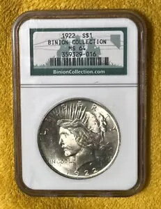 ~BINION~1922 P PEACE S$1~NGC MS64~90% シルバー~米国造幣局、MOB & VEGAS ゲームの歴史