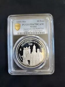 2005 メキシコ シルバー 10 ペソ アグアスカリエンテス 第 2 号 PcgsPF 69 ウルトラ カメオ レア