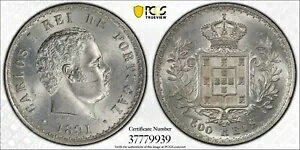 ポルトガル、カルロス I シルバー 500 レイス 1891 - PCGS MS 63 (ST3)、レア
