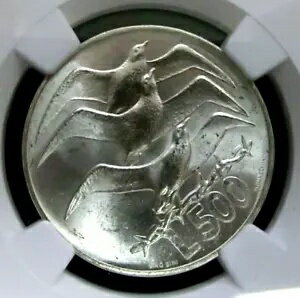 NGC MS64-サンマリノ 1975 有刺鉄線の上を飛ぶカモメ シルバー 500 L Choice BU