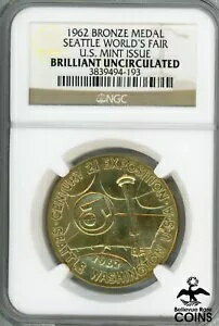1962 年シアトル万国博覧会米国造幣局発行銅メダル NGC ブリリアント UNC