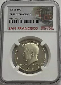 1982 S NGC PF69 ウルトラ カメオ クラッド プルーフ ケネディ ハーフダラー 50C トロリー ラベル(3)