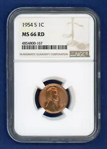1954 S NGC MS66 RD リンカーン ウィート セント 1c ペニー 米国造幣局 コイン 1954-S MS-66 RD