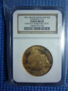 1961 年 サウスダコタ州ヤンクトン第一準州議会議事堂セントラル50Cメダル NGC MS-66