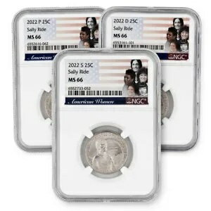 2022 P/D/S 3 個セット - サリー ライド 25c NGC MS 66 アメリカン レディース クォーター