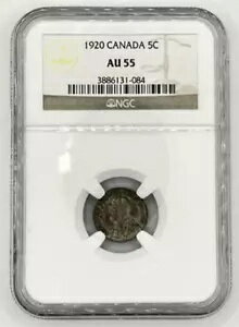 1920 カナダ銀貨 5 セント硬貨 - NGC AU 55