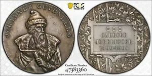 1900年、ドイツ。銀色の「ヨハネス・グーテンベルク生誕500年」メダル。 PCGS SP-61!