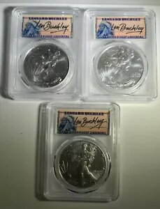 3 年セット シルバー イーグル PCGS MS 70 ファースト ストライク バックル: 2019、2020、2021