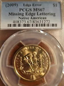 (2009) SACAGAWEA ドル $1 造幣局エラー エッジ レタリング欠落 PCGS MS67