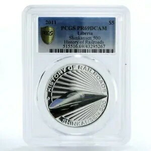 リベリア 5ドル 新幹線 500 電車 鉄道 PR69 PCGS 銀貨 2011年