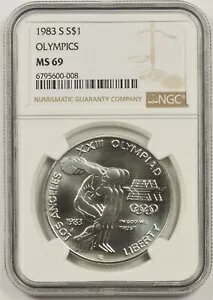 1983-S オリンピック円盤投げ 1 ドル NGC MS 69 シルバー モダン記念ドル