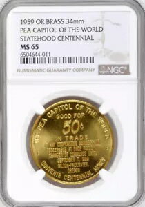 1959 年オレゴン 100 周年記念ミルトン フリーウォーター トークン - MS65 NGC - メダル (禁煙)