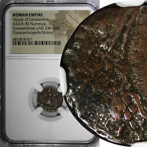  󥹥ƥ̥ AD 330-340 AE3/4 NUMMUS NGC Rev.Constantinopolis/Victory...