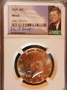 1965 ケネディ ハーフ MS 65 NGC シルバー、ケネディの肖像画、ファクシミリ署名