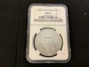 2009-P ルイ ブライユ記念シルバー ダラー NGC グレード MS69!(3)